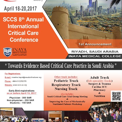 The Saudi Critical Care Society is the largest critical care society in the Middle East. Join us for our conference. Visit sccs-sa.org for more information