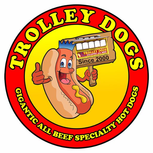 Trolley Dogs food trucks feature gigantic, all-beef, handmade specialty hot dogs, specialty fries, fresh squeezed beverages and Italian Ice.