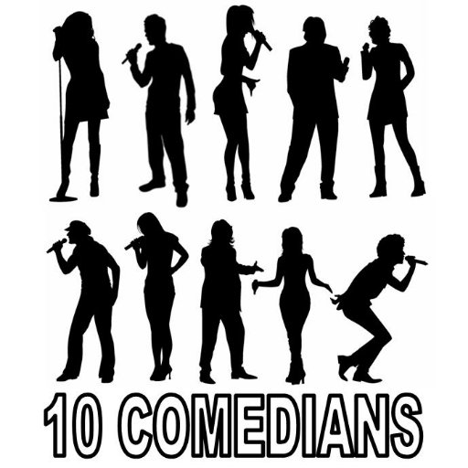 A rotating roster of super stand-up comedians (10 per show)!  We also tweet about what mischief our #comedians are getting up to on their own in #comedy!