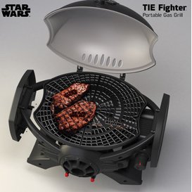 Star Wars Tie Fighter SW-2201 Portable LP Gas Grill.
The TIE fighter edition Broilchef portable BBQ. In place of twin ion engines.