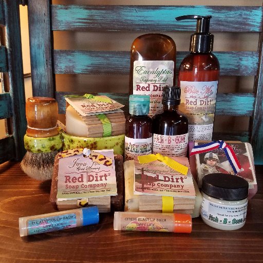 RedDirtSoap's profile picture. Natural Handcrafted Skin Care Products; products are made with all natural plant oils, butters, herbs, minerals, waxes,  essential oils.