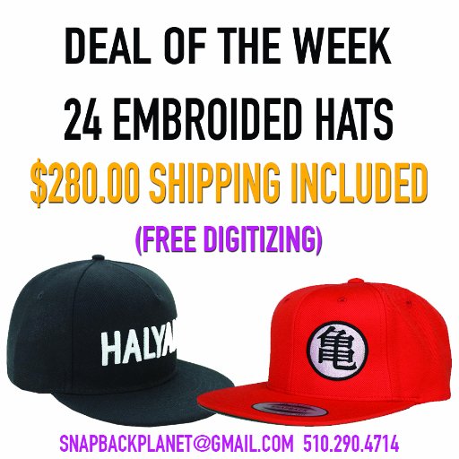 Snapback Planet offer the most afforable  Embroided Hat packages, DAD Hats, Snapbacks, Beanies and more!! 
contact us @ 510.290.4714
snapbackplanet@gmail.com