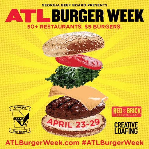 1 week. 52 restaurants. $5 burgers. GET HUNGRY ATLANTA. 4/23 - 4/29!