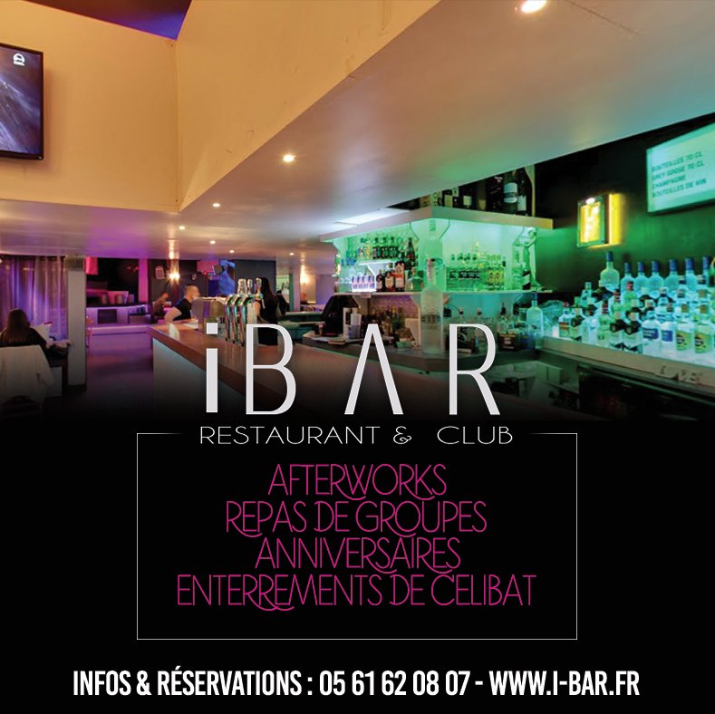 🔹Restaurant & Club
🔹Du mercredi au samedi
🔹Le meilleur afterwork de Toulouse
📧com@i-bar.fr