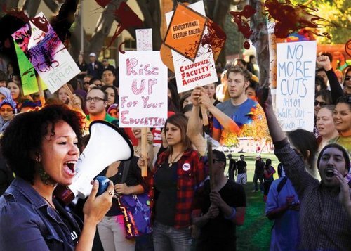 We are Cal Poly Pomona's STUDENTS FOR QUALITY EDUCATION! Against all these state budget cuts. 10% to prisons and 3% to schools? NO WAY!