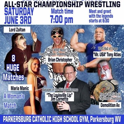 Aug. 5th & 6th in Moundsville & Kingwood WV. Feat. The Patriot, Fidel Sierra, The Stro, NWA World Champs HeatSeekers plus more!