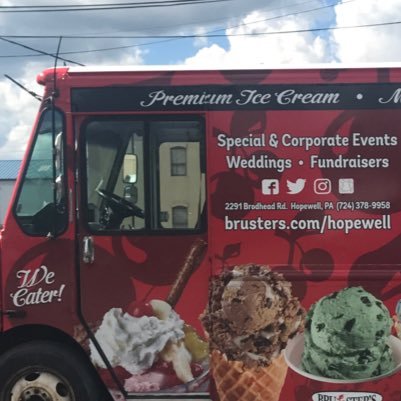 The Bruster's Ice Cream truck serving hand made ice cream made fresh daily. Call Norm at 724-622-3852 to book your event. Based out of Hopewell, PA Bruster's.