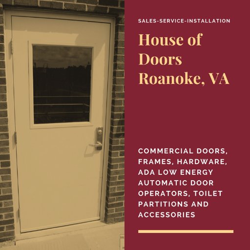Sales, service and installation of quality commercial doors, frames, hardware, ADA automatic door operators & toilet partitions/accessories. Roanoke, Virginia.