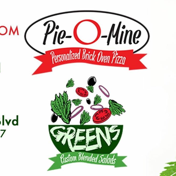 Pie-O-Mine is a quick service, personal style, artisan pizzeria. Greens is a freshly chopped, personally customized salad bar.