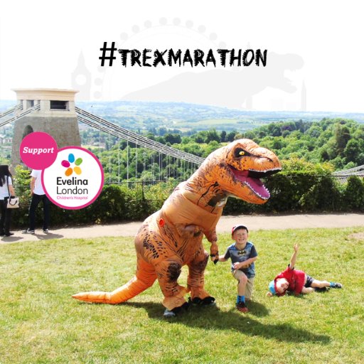 Human by day, marathon running TRex by other time of day .  Much dinosaur ridiculousness 🦖.  2018 London Marathon for @EvelinaLondon Children's Hospital.