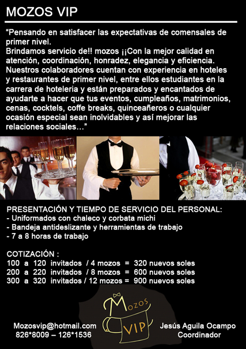 mozosvip's profile picture. BRINDAMOS SERVICIO DE MOZOS A TODO TIPO DE EVENTOS, CONLA EXPERIENCIA QUE NOS CARACTERIZA...826*8009-126*1536