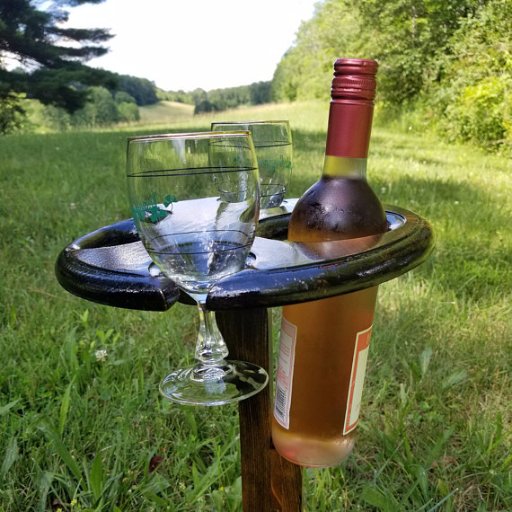 Outdoor Wine Stands, Etched Glass and Mugs. #wine #wineholder