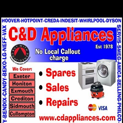 Domestic appliance sales, spares and repairs Exeter. Offering top quality customer service since 1979