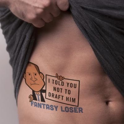 Fantasy Loser (Temporary) Tattoos lets you have a tattoo league where the embarrassment lasts but the tattoo doesn't! Buy on Amazon! Licensee of Matthew Berry