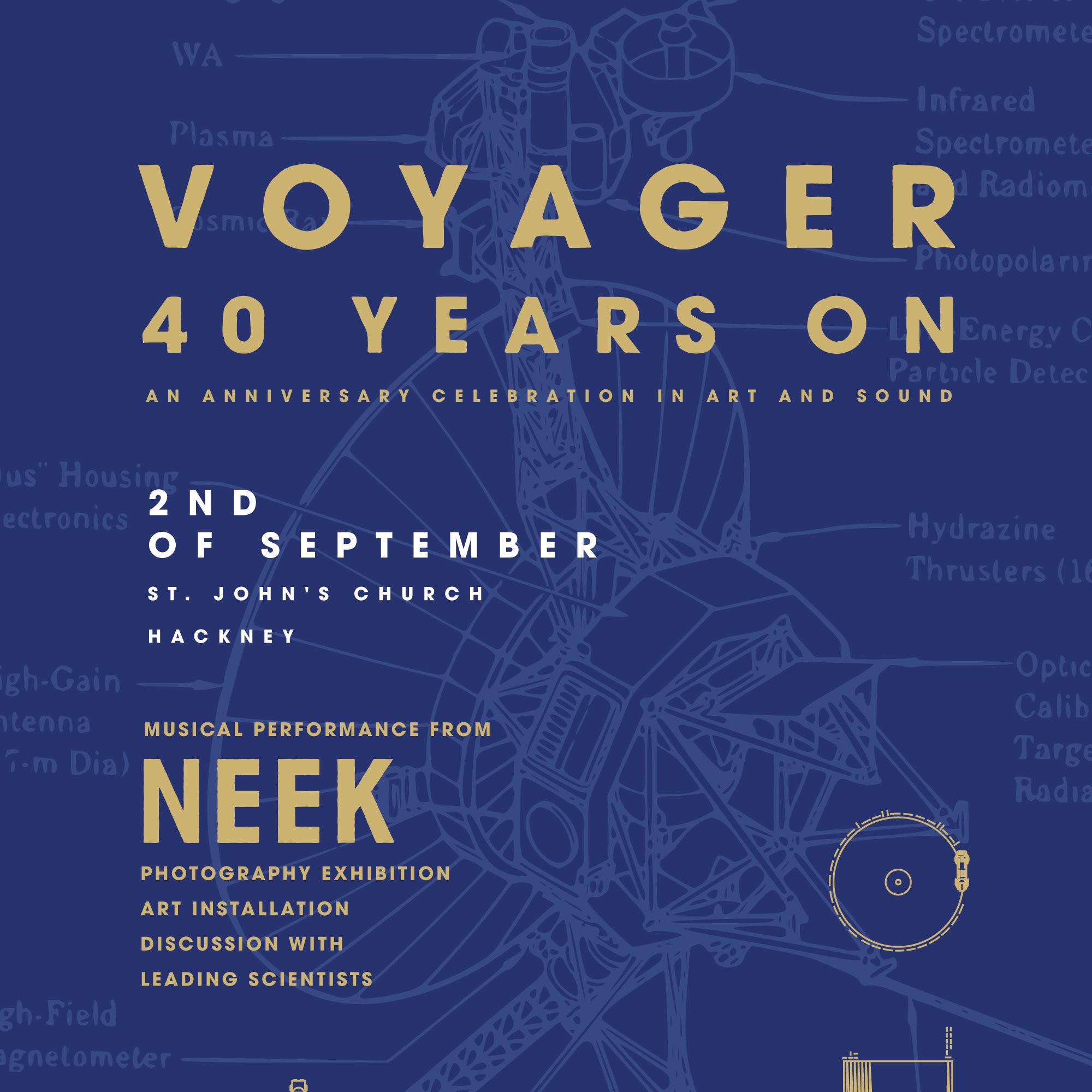 Musicians, Scientists & Artists congregate to celebrate NASA's Voyager 40 years on. Saturday 2nd Sept, London #Voyager40 
🌎                  🛰✨