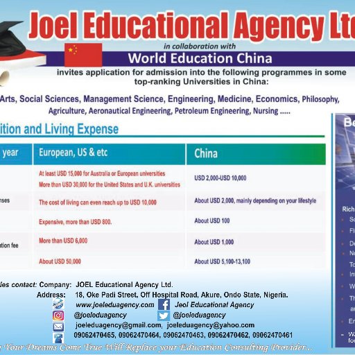 Get admitted into top ranking Universities in Canada, Russia, China, Australia, and around the globe with ease.No Test requirement. Contact @joeleduagency Today