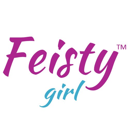 Feisty means to have a lot of spirit and courage, in a lively and aggressive way. Often used to describe things such as girls or small animals.