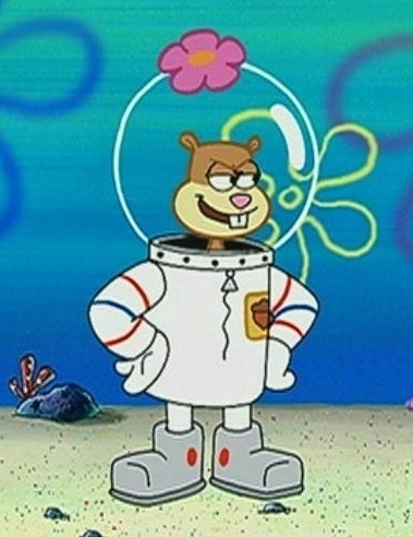 Howdy! I am a ground squirral from Texas, living under a Tree Dome in Bikini Bottom, and I love being with my best friends Spongebob and Patrick!