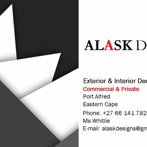 Interior & Exterior Decorating - Commercial & Private
Email: Alaskdesigns@gmail.com
+27 66 141 7828