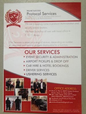 We Secure all kinds of events, social, political, traditional,  spiritual events. We provide ushering services at all level, we offer defensive driver services