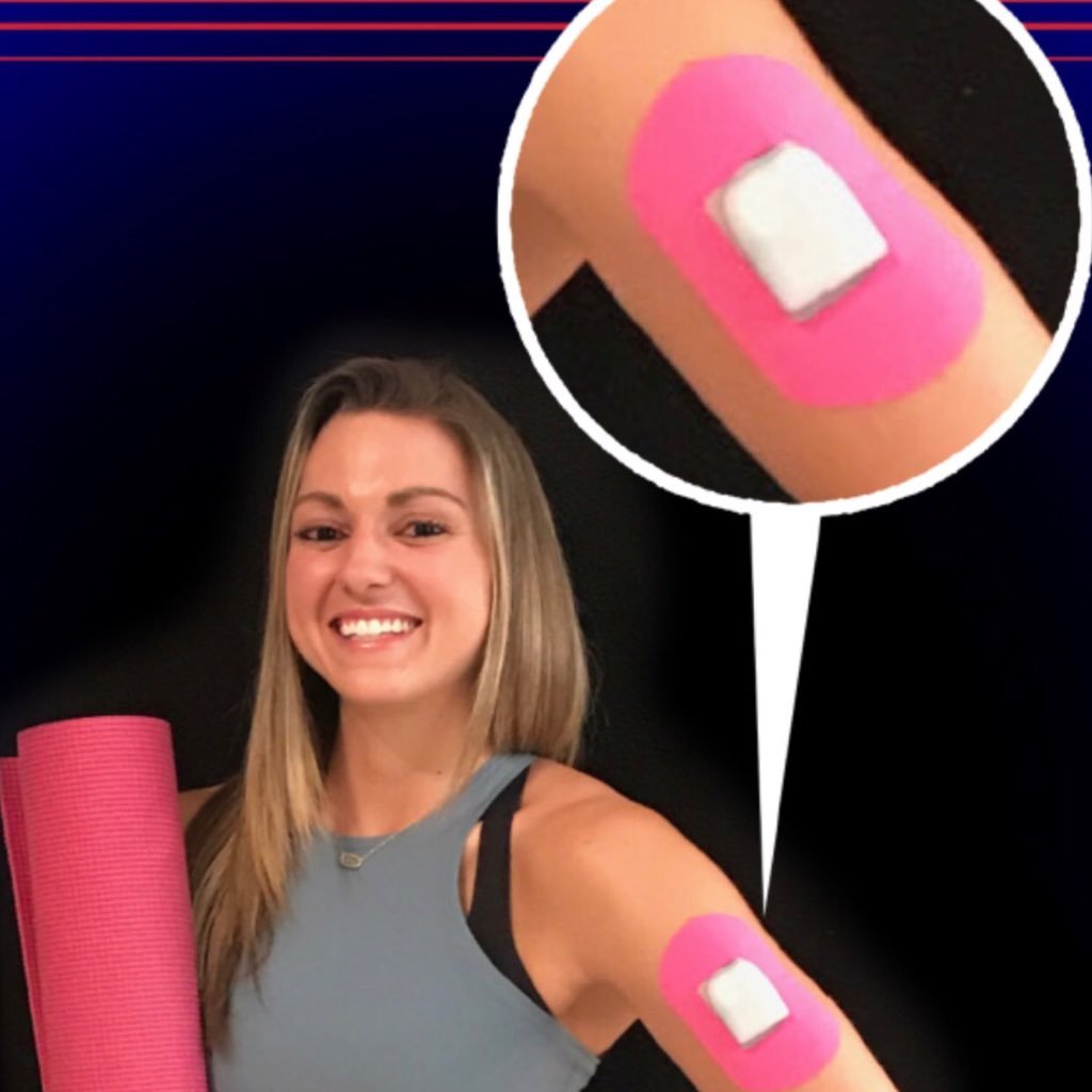 StayPut: a kinesiology tape overlay worn to reinforce wearable medical devices. It's durable, water-resistant, able to be trimmed without fraying & latex free.