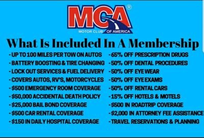 MCA MOTOR CLUB OF AMERICA ROADSIDE ASSISTANCE ENJOY THE BENEFITS AND GET REWARDED FOR REFERRING FRIENDS