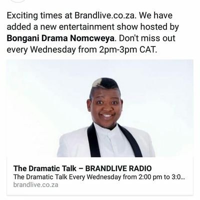 An innovative talk show that looks at real life  conversations, celebrity stories and the latest fashion news. Hosted by @Bongani_Drama. Wednesday 2-3pm.