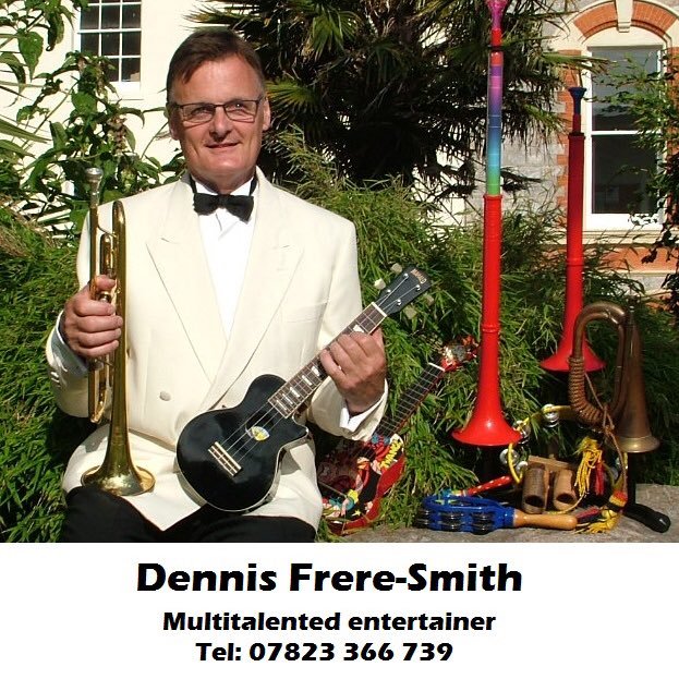 I am a musical entertainer, performing songs in many different styles and playing a variety of instruments including trumpet, ukulele and  pladtic trombone.