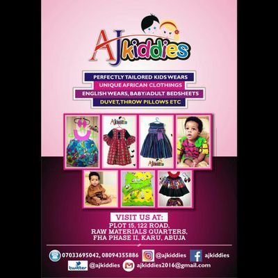 AjKiddies's profile picture. Perfectly tailored kids wear 👗👖👕✂
for all ages... Ladies inclusive
Location -Abuja
Email -ajkiddies2016@gmail.com
Instagram- @ajkiddies @ajstitches_