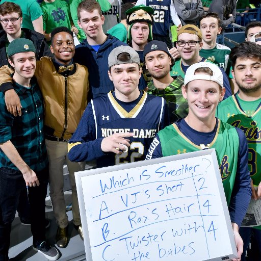 We're the ND Whiteboard operators during hockey/BBall games. If you want to see something on it during games, tweet/DM us! If we like your tweet, it's going up!