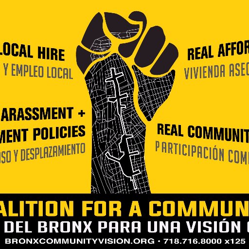 The Bronx Coalition for a Community Vision is an organization comprised of tenants, workers & activists fighting against the Jerome Avenue rezoning! #OurBronx