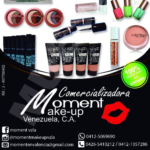 Moment Make up América
Distribuidores oficiales de Moment Make up España en América
Venta al mayor/ Detal
Momentenvalencia@gmail.com