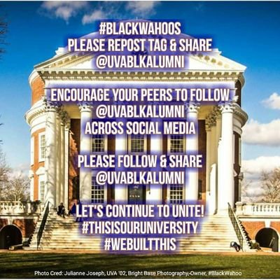 We are Black UVA Alumni helping fellow alum maintain connection with & support of each other, Black communities of our alma mater, and Charlottesville.