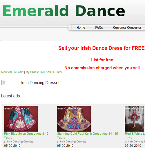 Site for selling Irish Dance dresses and accessories. Free listing.