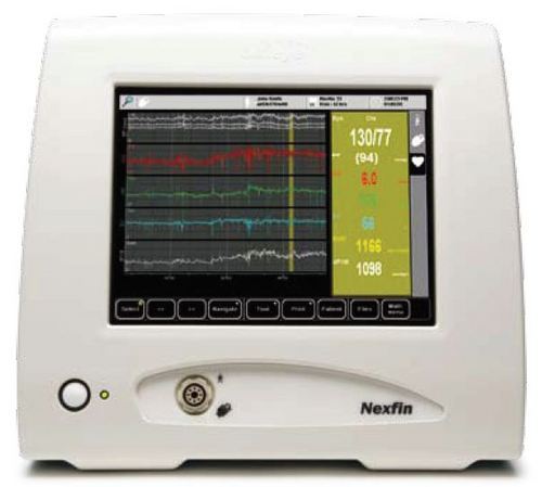 Non-Invasive Beat to Beat Hemodynamic Monitor providing continuous data including Cardiac Output.