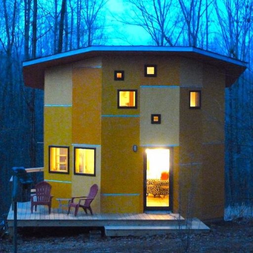 Artist-designed octagonal kit house. Affordable, easy to assemble, open and airy, energy-efficient. Contact us for more info.