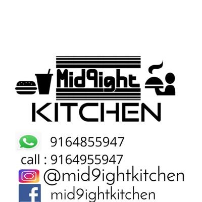 Mid9ightK's profile picture. Trust the taste 
Free delivery service
Timings 7pm to 5 am
Watsap : 9164855947
Call : 9164955947
Insta : mid9ightkitchen
Ask us to send menu via whatsapp