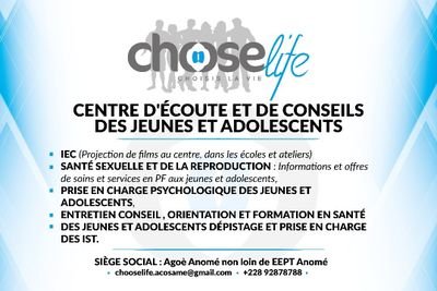 Sensibilisation en matière de santé des jeunes et adolescents dans les écoles e ateliers, et lieux de culte.