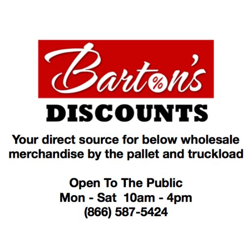 BartonsLLC's profile picture. Your direct source for below wholesale merchandise by the pallet and truckload. Mon-Sat 10am-5pm.