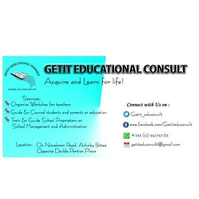 Getit_educnsult's profile picture. Getit educational consult is an educational consultancy for teachers,students,parents and school owners at the basic schs..#Getiteduconsult@gmail.com