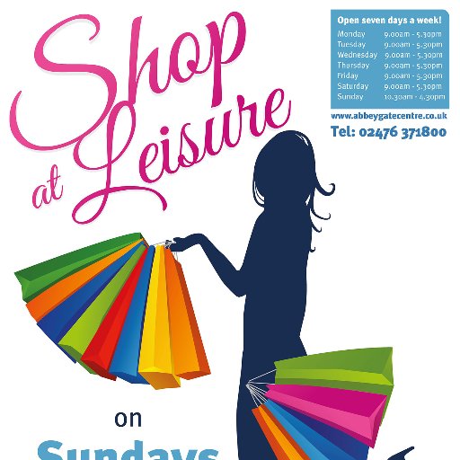 'Working Hard to Make your Money go Further'. The Abbeygate shopping centre is open 7 days a week. Look on our website for upcoming events at the centre.