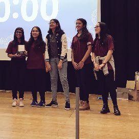 Team 10173A HBS students Bathra, Hetal, Tahmina, Sophie and Kinnary representing the U.K. at the Vex World Championships for the second time.