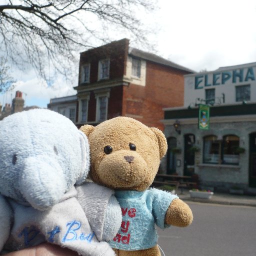 Humphrey (small elephant) & Hugo (small bear). We enjoy being taken all over the world on adventures, especially enjoying the beery adventures!