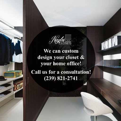 Located in Southwest Florida. We custom build closets, built-ins, desk, garage storage, wine racks, entertainment centers & pull out shelving. (239) 821-2741