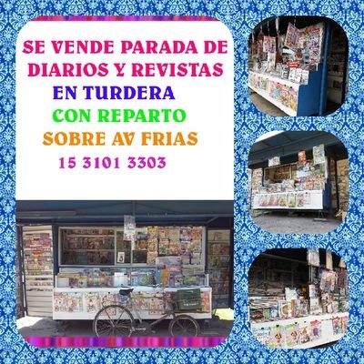 🚦Se vende parada de diarios y revistas en Turdera 🚦
🔔 Sobre la Avenida Frías, a dos cuadras de la estación de trenes 🔔 
🔊 Con reparto 🔊
☎ 15 3101 3303