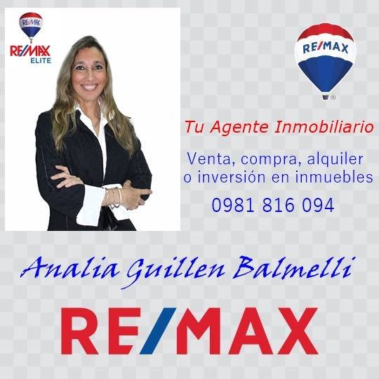 Empresaria de Bienes Raíces asociada a Remax/Elite. Inmobiliaria de nivel internacional.
Vender, comprar o invertir en el ramo Inmobiliario? Cel: 0981 816 094