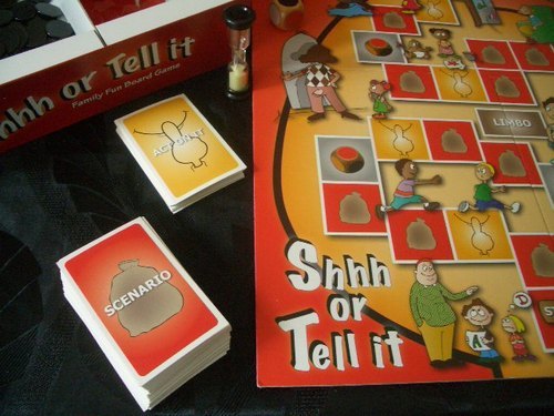 Presenting life-like scenarios requiring players to either Shhh or Tell the scenario in 15 seconds, decisions have consequences; doing nothing is not an option!