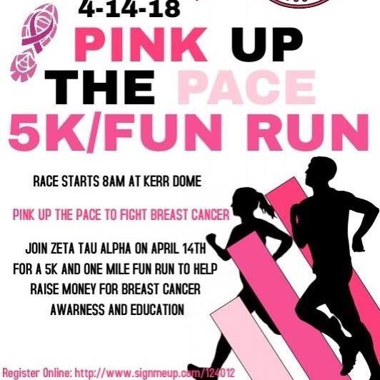 ZTA invites you to participate in Pink Up the Pace 5K & 1 Mile Fun-Run (formerly Save a Sister). Dress as your favorite superhero & help us fight breast cancer!