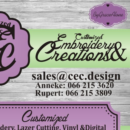 CEC_Design's profile picture. We specialize in Embroider, Laser cutting, Vinyl and Digital Printing As well as Corporate gifts and Branding of Corporate Gifts. please feel free to contact us