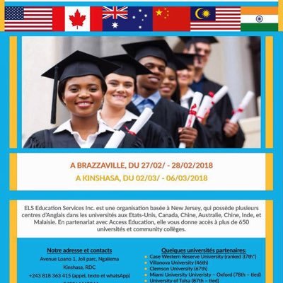 An international students' recruiting agency based in the Democratic Republic of Congo with an office in the USA. ESL,Undergraduate and Graduate students.